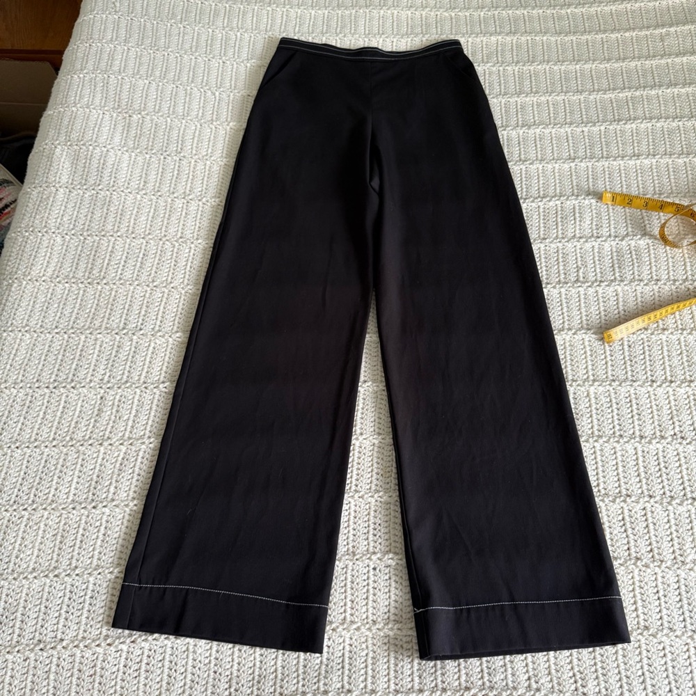 Georgia Alice Black Wide Leg Trousers with White Contrast Stitching Size 4 - Picture 6 of 15